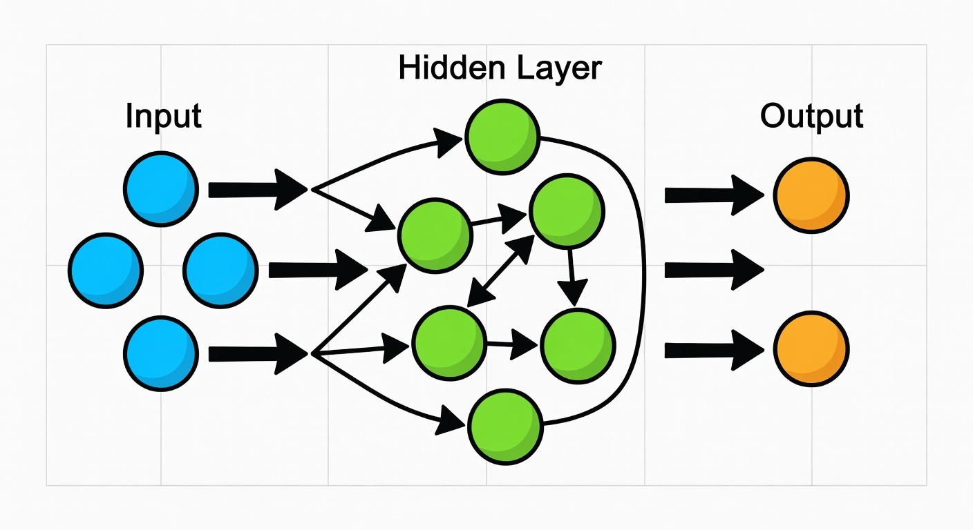 Simple neural network diagram showing input, hidden, and output layers